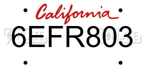 6EFR803 California License Plate