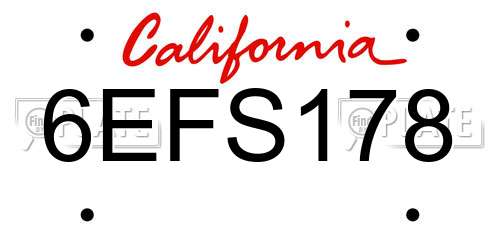 6EFS178 California License Plate