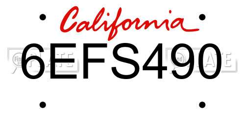 6EFS490 California License Plate