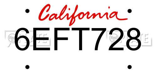 6EFT728 California License Plate
