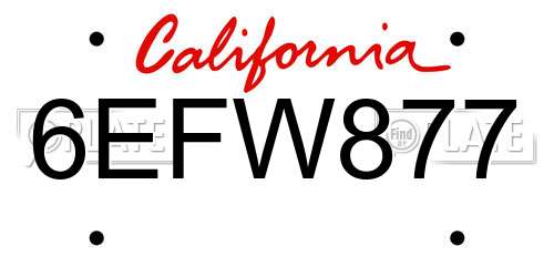 6EFW877 California License Plate