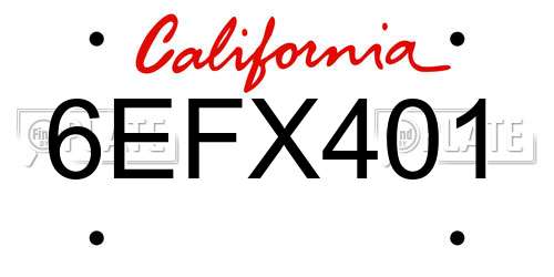 6EFX401 California License Plate