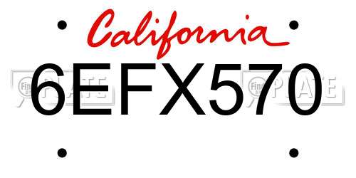 6EFX570 California License Plate
