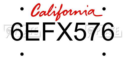 6EFX576 California License Plate