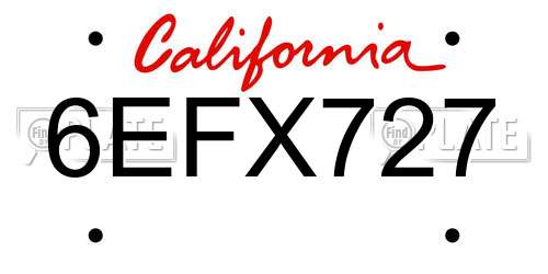 6EFX727 California License Plate