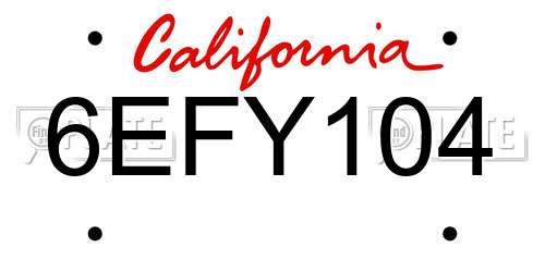 6EFY104 California License Plate