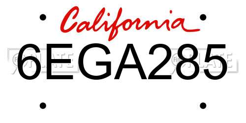 6EGA285 California License Plate
