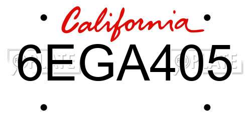 6EGA405 California License Plate