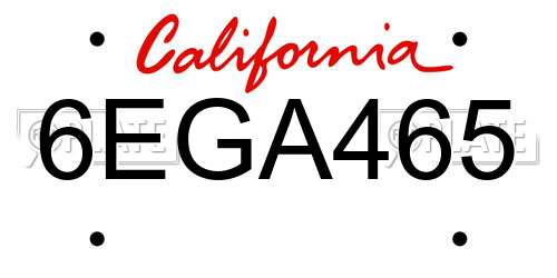 6EGA465 California License Plate