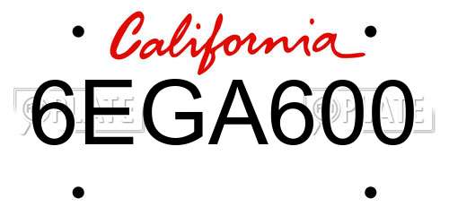 6EGA600 California License Plate
