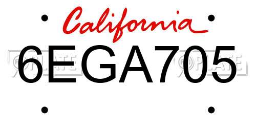 6EGA705 California License Plate
