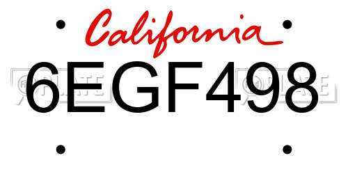 6EGF498 California License Plate