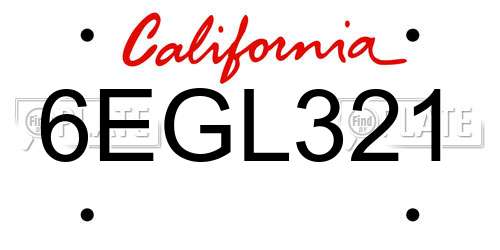 6EGL321 California License Plate