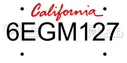 6EGM127 California License Plate