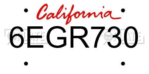 6EGR730 California License Plate