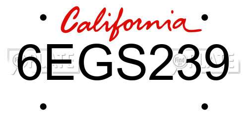 6EGS239 California License Plate