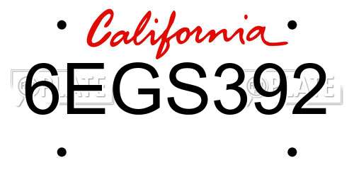 6EGS392 California License Plate