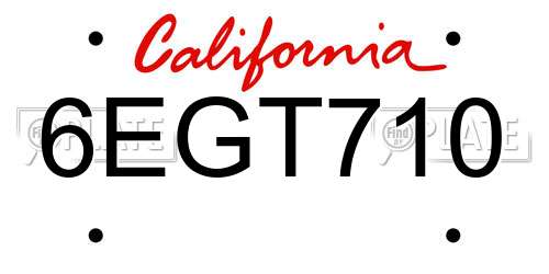 6EGT710 California License Plate