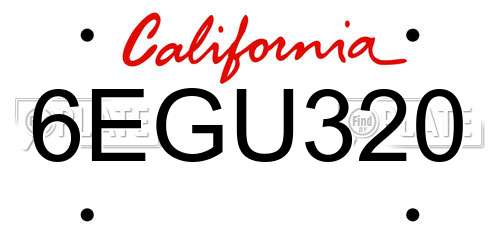 6EGU320 California License Plate