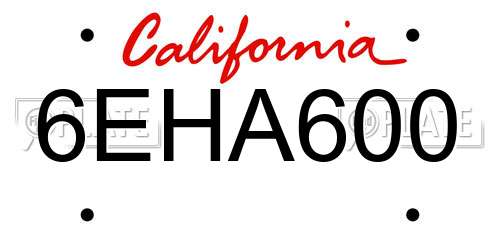 6EHA600 California License Plate