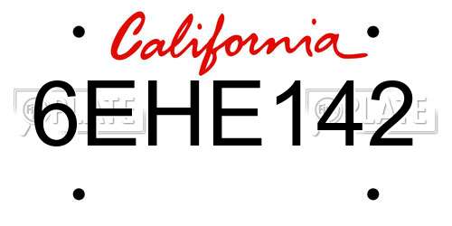 6EHE142 California License Plate