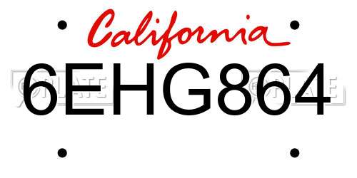 6EHG864 California License Plate