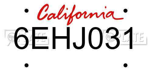 6EHJ031 California License Plate