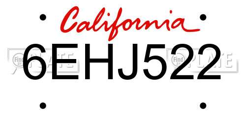 6EHJ522 California License Plate