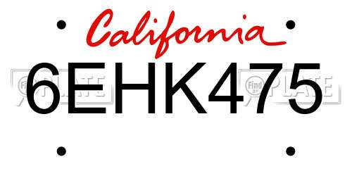 6EHK475 California License Plate