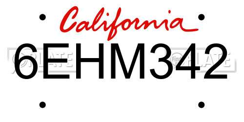 6EHM342 California License Plate