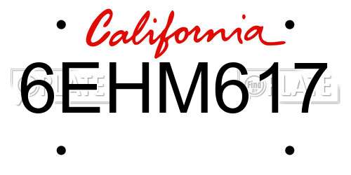 6EHM617 California License Plate
