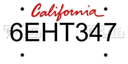 6EHT347 California License Plate