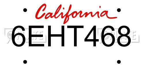 6EHT468 California License Plate