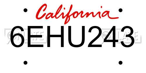 6EHU243 California License Plate