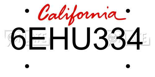 6EHU334 California License Plate