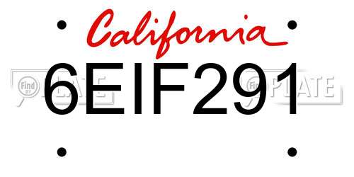 6EIF291 California License Plate