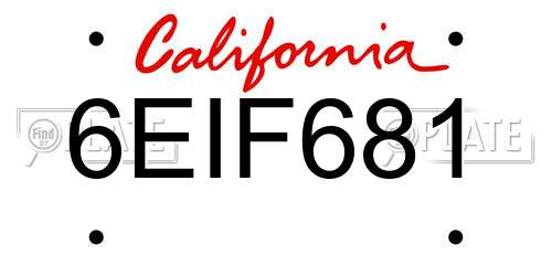 6EIF681 California License Plate