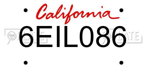 6EIL086 California License Plate