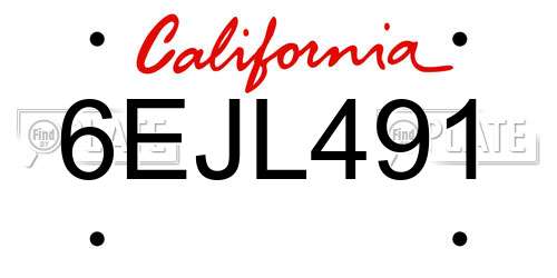 6EJL491 California License Plate