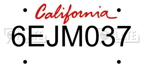 6EJM037 California License Plate