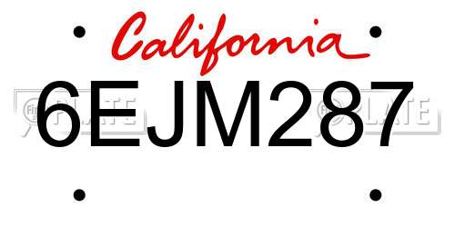 6EJM287 California License Plate