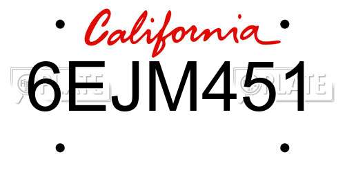 6EJM451 California License Plate