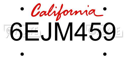6EJM459 California License Plate
