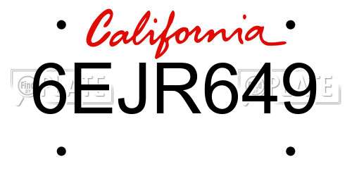 6EJR649 California License Plate