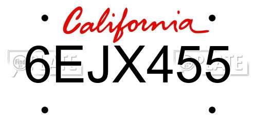 6EJX455 California License Plate