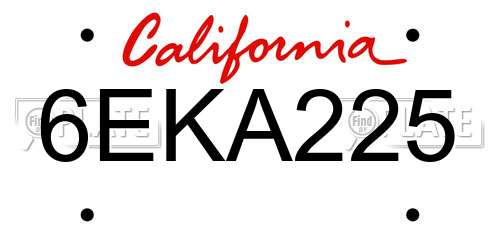 6EKA225 California License Plate