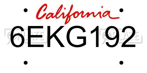 6EKG192 California License Plate