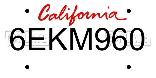 6EKM960 California License Plate