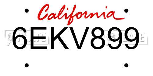 6EKV899 California License Plate