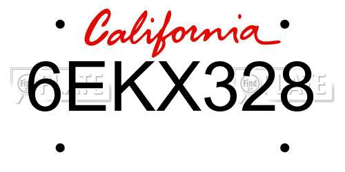 6EKX328 California License Plate